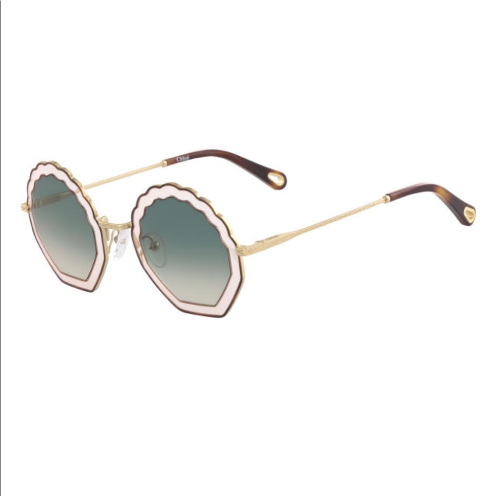 NEW! Chloe - Tally Scalloped Seashell 56mm Sunglasses in havana rose/green.